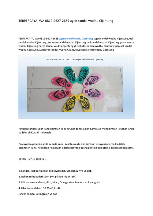 TERPERCAYA, WA 0812-9627-2689 agen sandal wudhu Cijantung