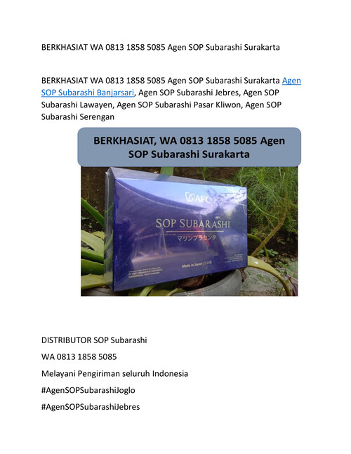 BERKHASIAT, WA 0813 1858 5085 Agen SOP Subarashi Surakarta