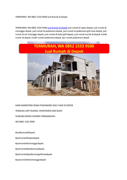 TERMURAH  WA 0852 1533 9500 Jual Rumah di Depok