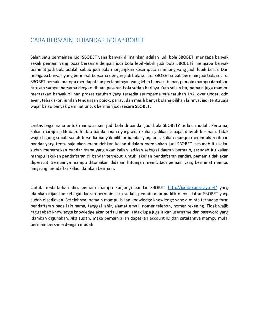 Cara Bermain Di Bandar Bola Sbobet By Judibolaparlay Flipsnack