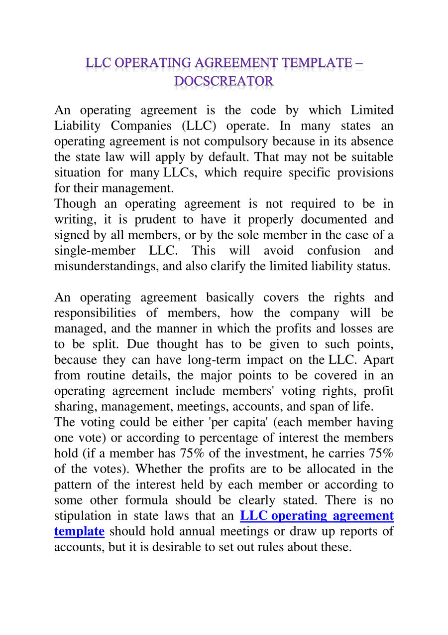 LLC Operating Agreement Template by Docs Creator - Flipsnack
