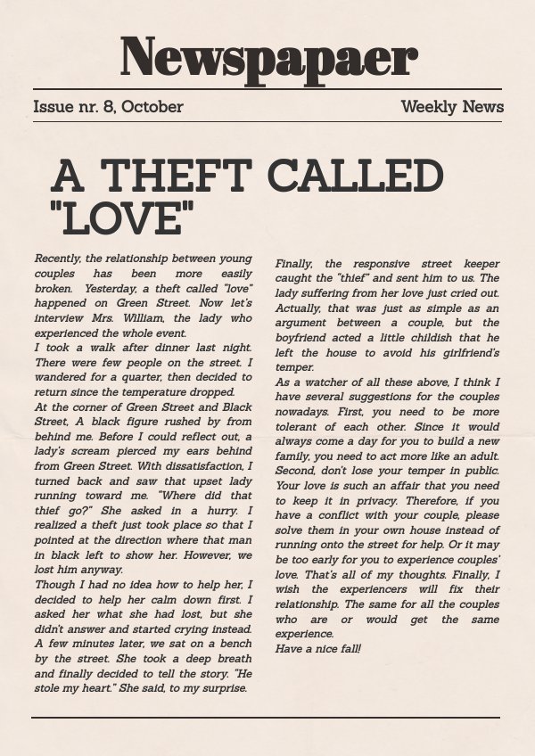 Homework newspaper template image