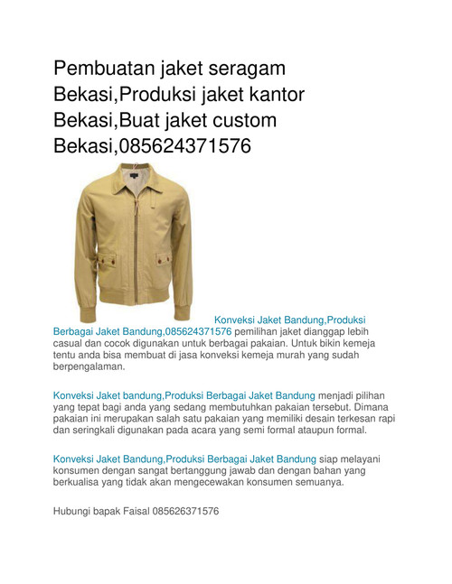 Pembuatan jaket seragam Bekasi | 085624371576