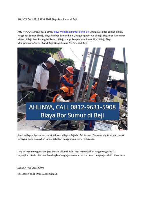 AHLINYA CALL 0812 9631 5908 Biaya Bor Sumur di Beji