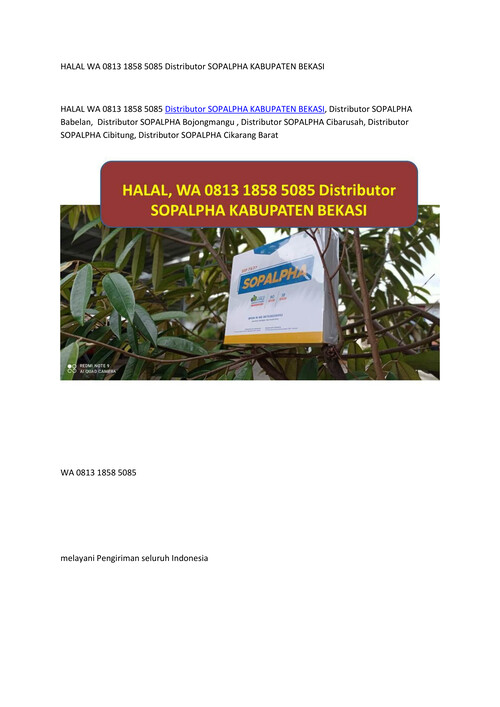 HALAL WA 0813 1858 5085 Distributor SOPALPHA KABUPATEN BEKASI
