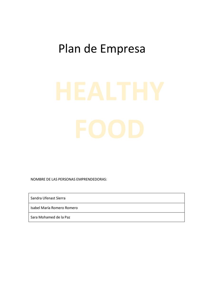 Plan de empresa HEALTHY FOOD S.L. by Healthy Food Flipsnack
