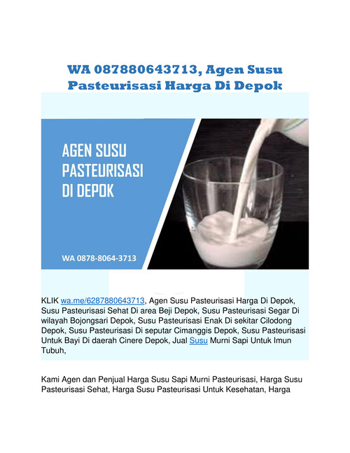 WA 087880643713, Agen Susu Pasteurisasi Harga Di Depok 