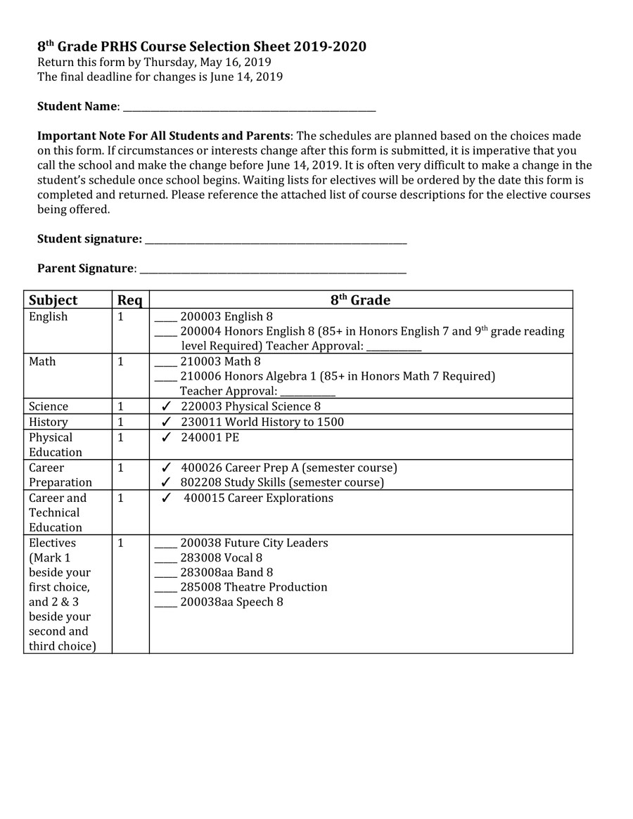 8th Grade PRHS Course Selection Sheet 2019 (3) by Turkessia - Flipsnack