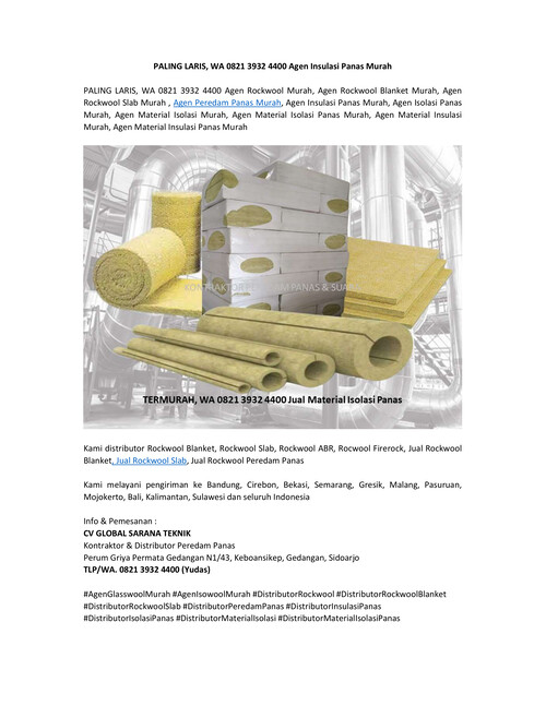 PALING LARIS, WA 0821 3932 4400 Agen Insulasi Panas Murah