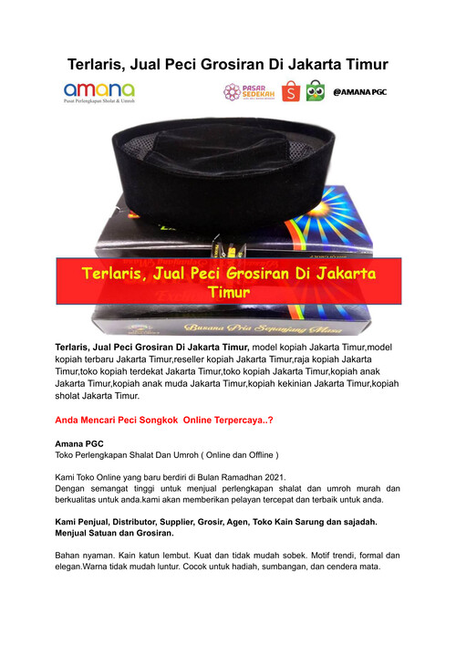 Terlaris, Jual Peci Grosiran Di Jakarta Timur