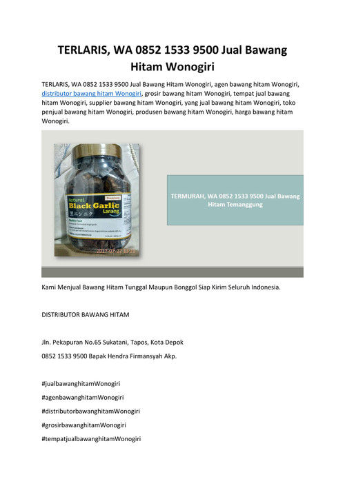 TERLARIS, WA 0852 1533 9500 Jual Bawang Hitam Wonogiri