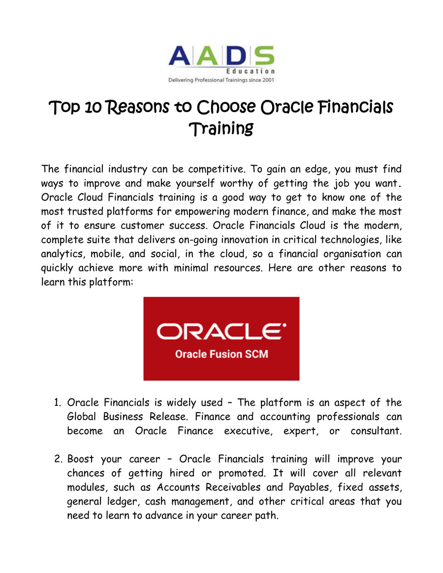 Top 10 Reasons to Choose Oracle Financials Training by Aads Education ...