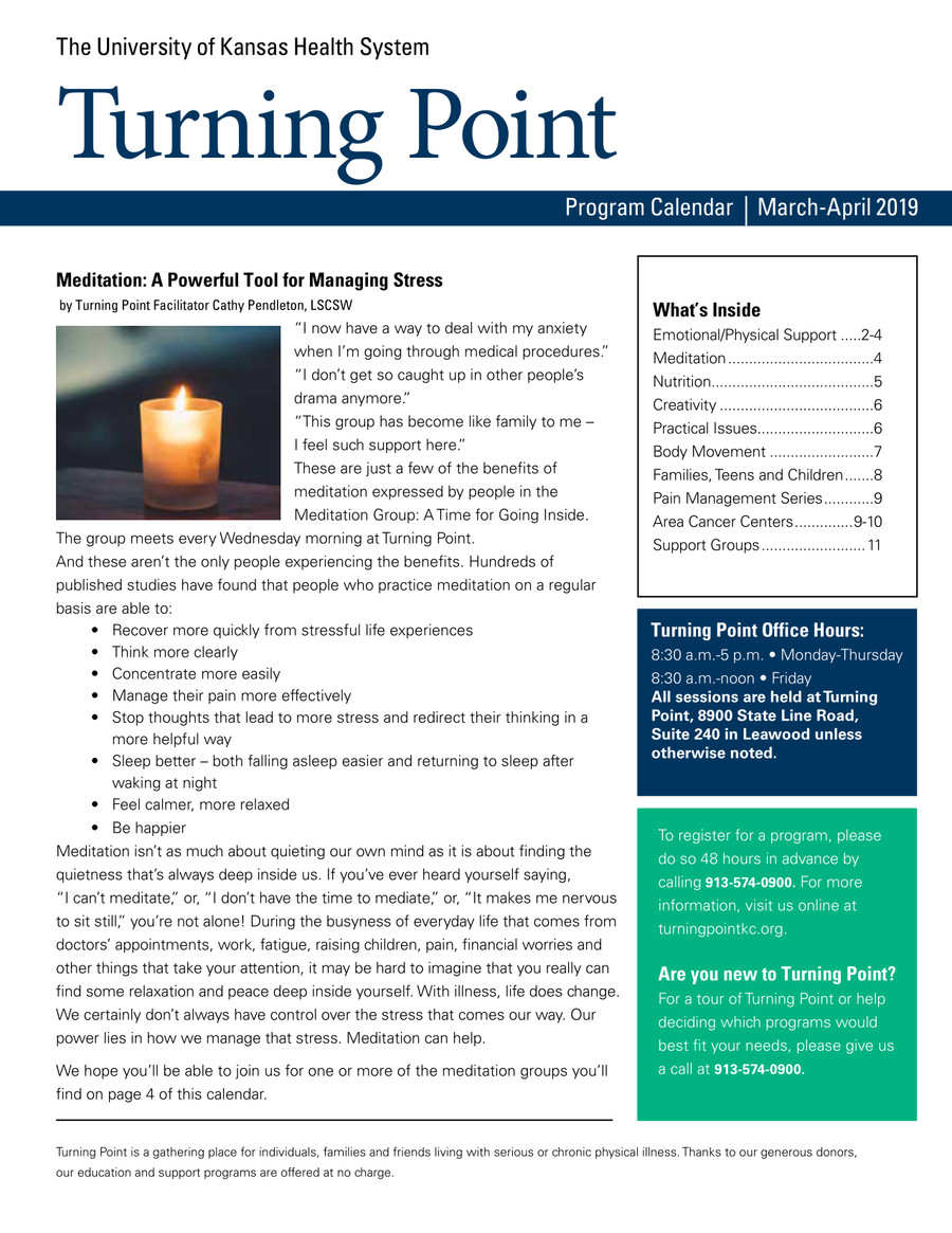 Turning Point Program Calendar MarchApril 2019 by Brenda Klenke