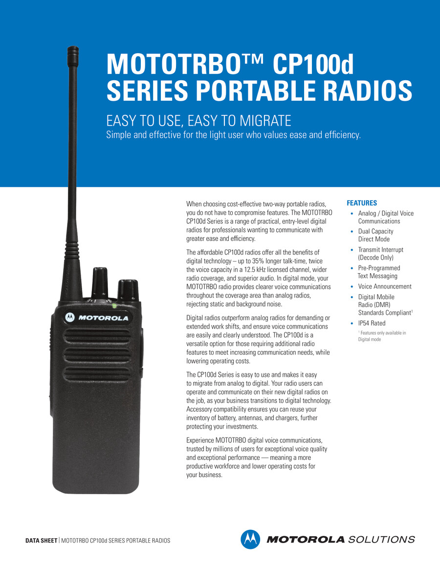 Motorola - CP100D Series Spec Sheet by MCA Marketing - Flipsnack