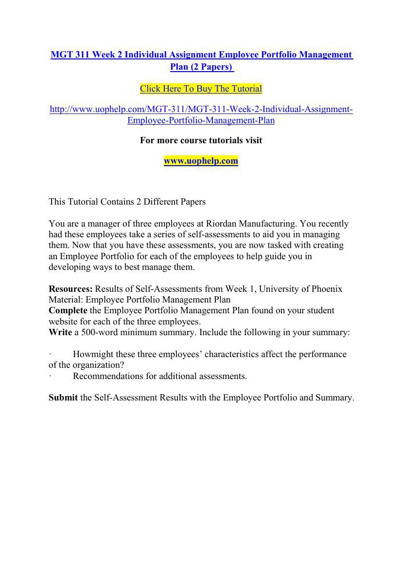 Mgt 311 employee portfolio essay example picture