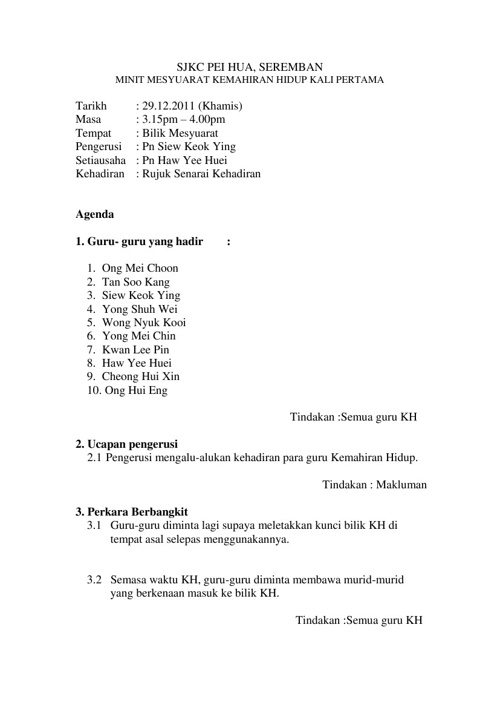 MINIT MESYUARAT PANITIA KH KALI-3 by Haw Yee Huei - Flipsnack